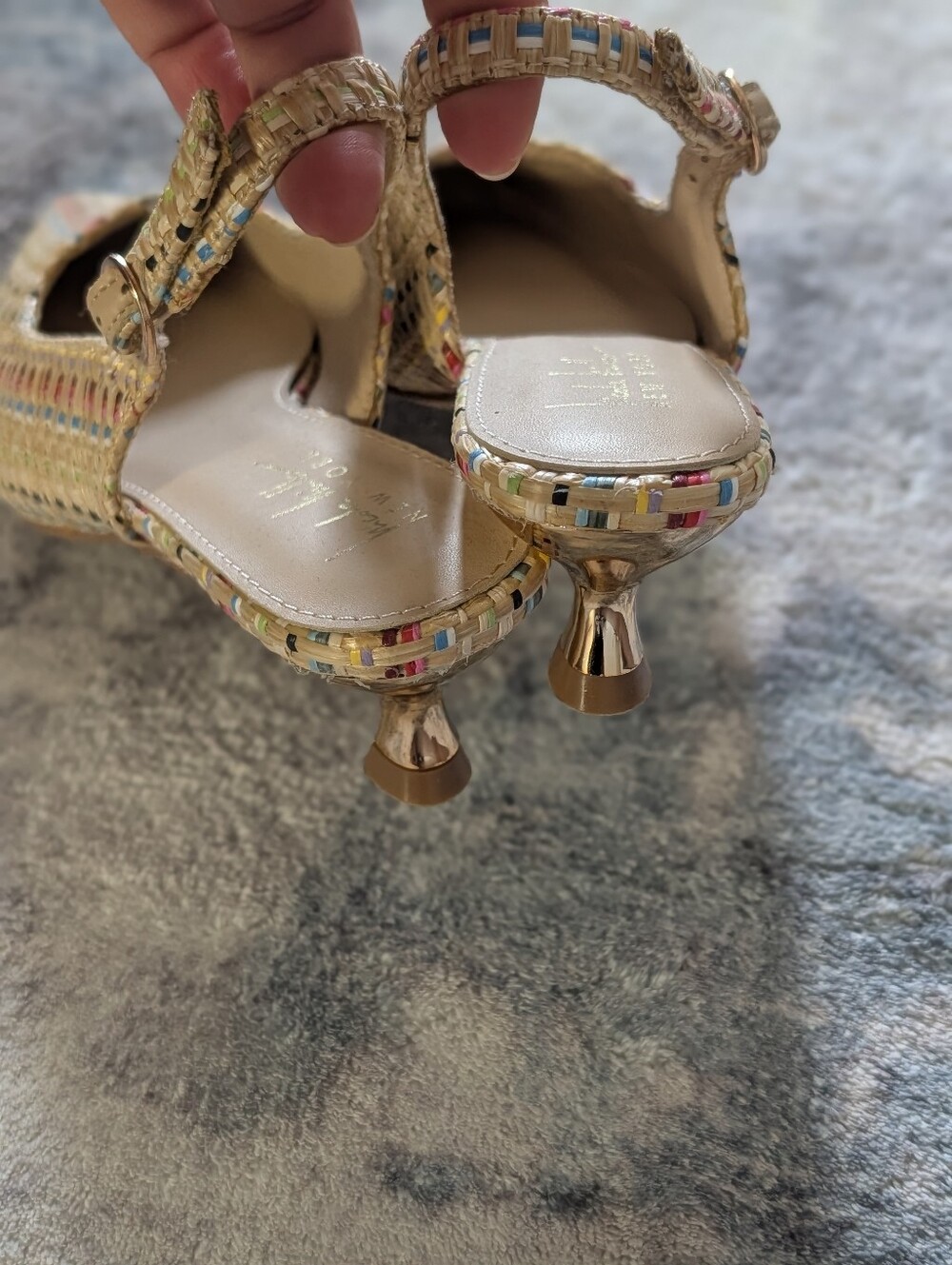 Nicole Miller/ Raffia Kitten Heel Slingback Pump In Multi Raffia Woven 6.5 - Picture 3 of 5